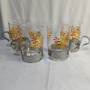 Vintage Japanese Sasaki‎ Hardstrong Golden Flower Pattern Set Of 4 Glasses